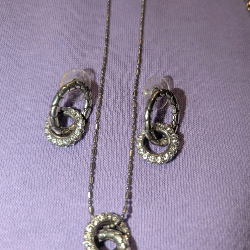 Vintage Brighton Silver Tone Neptune's Rings Necklace And Earrings Set